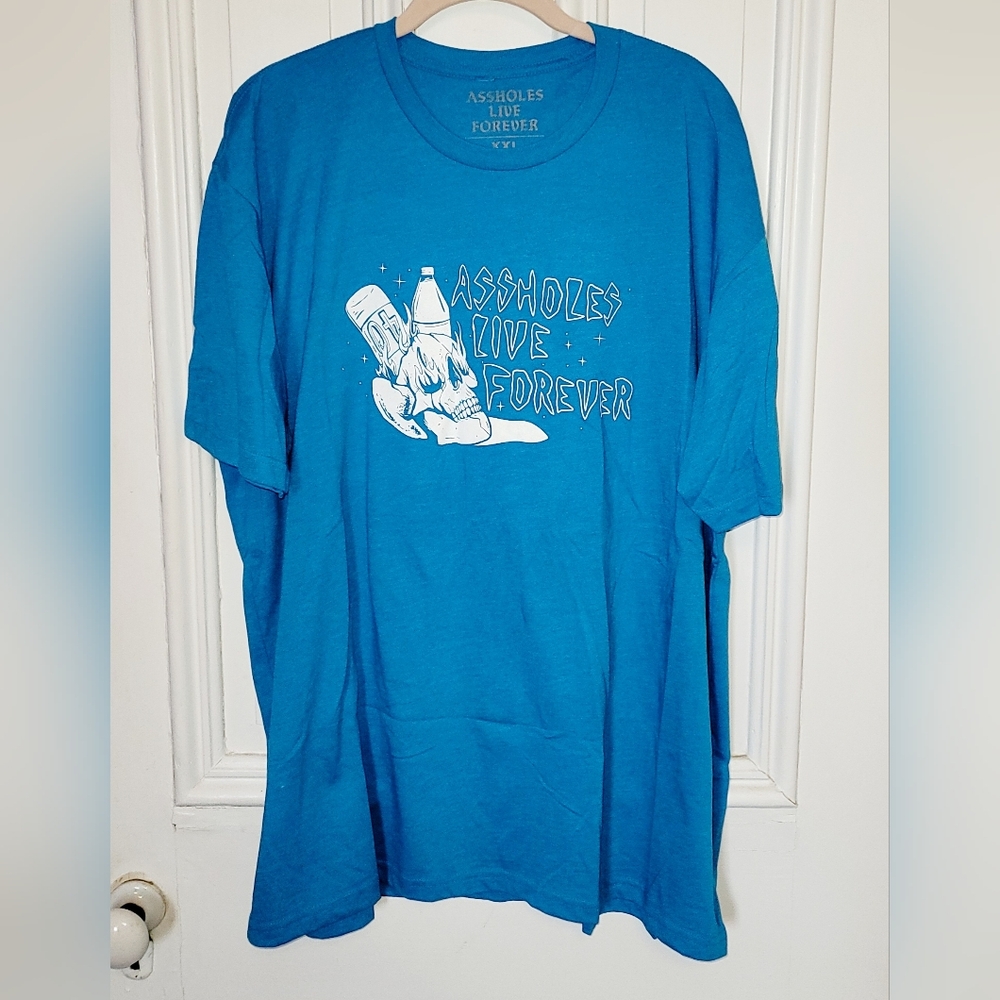 Assholes Live Forever - Blue Tshirt Skull & Bottle 2x‎
